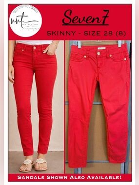 Seven7 Red Skinny Jeans Size 28 (8) Womens Stretch Full Length Denim Pants